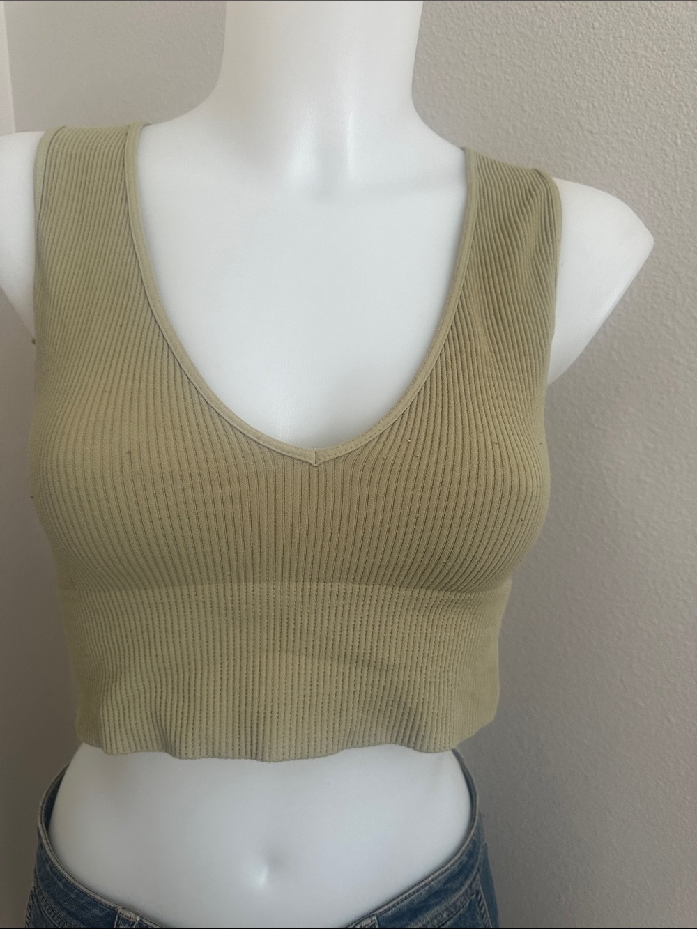 Nikibiki Olive Ribbed V-Neck Crop Top